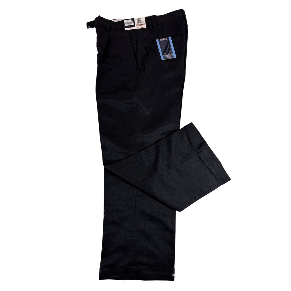 Nautica Boys Black Pleated Dress Pants Stretch Microfiber Size 12 Reg N841002